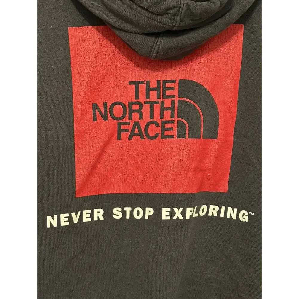 North Face Men Sz Small Black Hoodie Red Logo Never Stop Exploring Outdoor